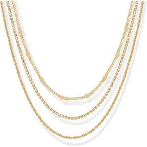 14K Gold Plated Dainty Layering Necklaces for Women | Snake Chain, Curb Link, Pa